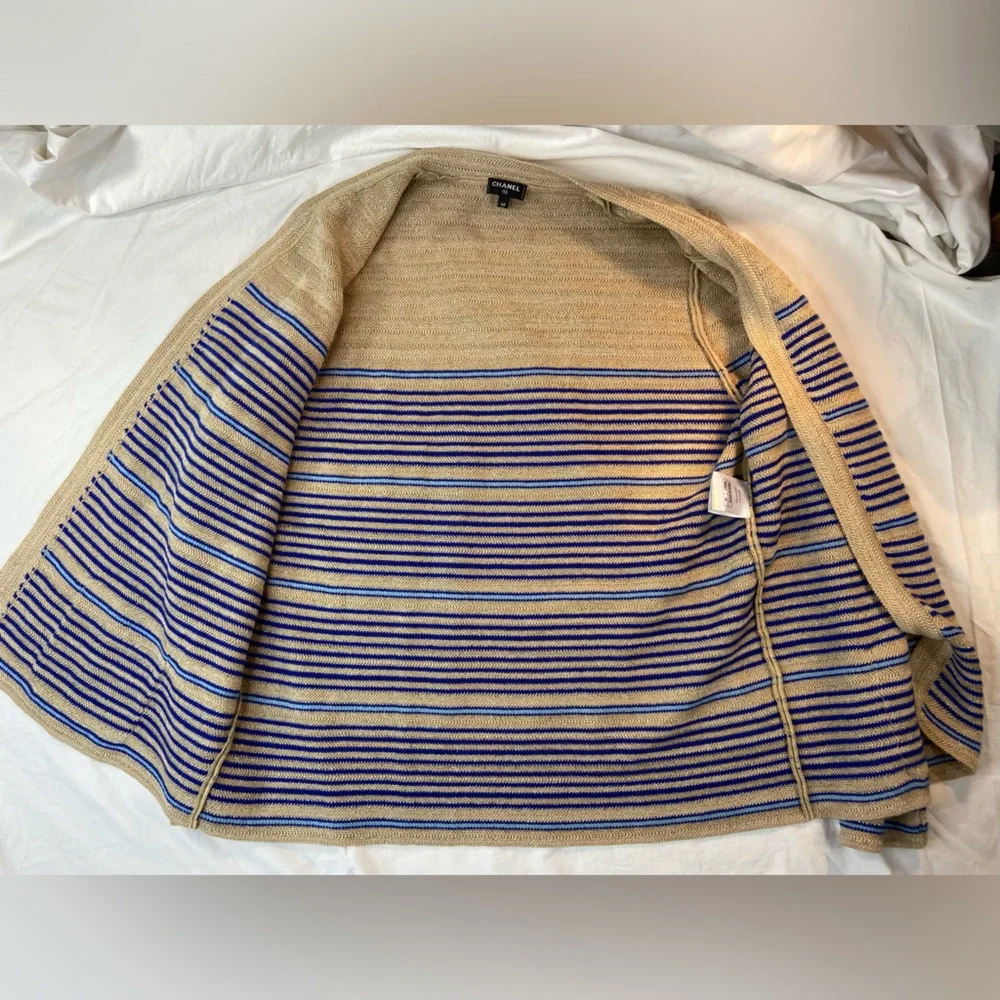 CHANEL Striped Metallic Knit Cardigan from 2019 Cruise La Pausa Size 48 - Picture 12 of 12